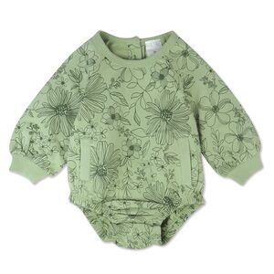 Honest Baby Long Sleeve Sweatshirt Bubble Romper in Sketchy Floral Sage